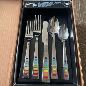 NIB Fiesta Stainless Steel Flatware CELEBRATION Rainbow Silverware 20 fork spoon